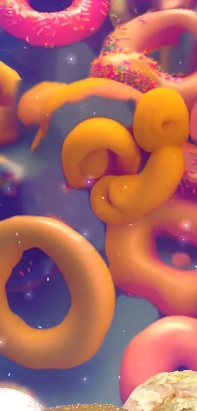 Vibrant, colorful donut-themed mobile wallpaper with artistic design.