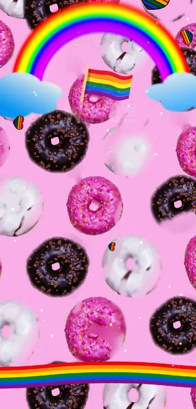 Vibrant donuts and rainbow mobile wallpaper.