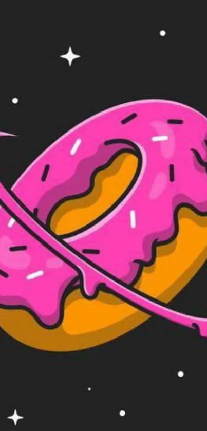 Mobile wallpaper of a pink donut in space.