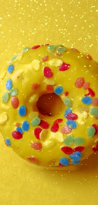 Vibrant yellow donut with sprinkles wallpaper.