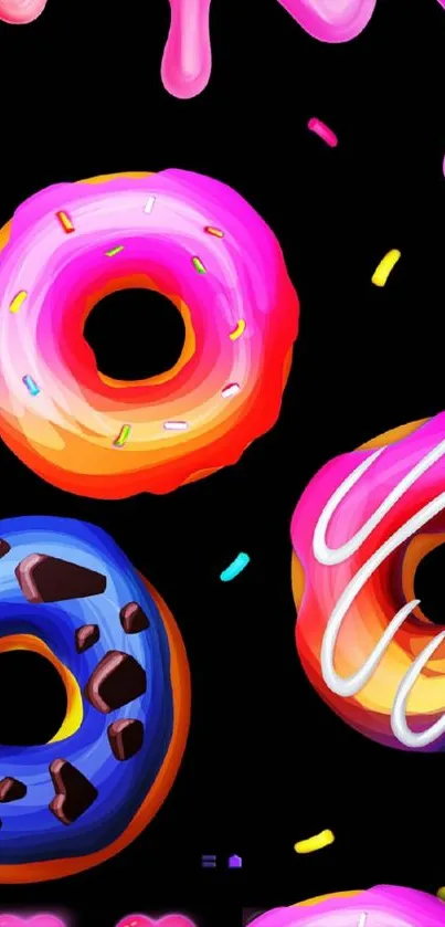 Colorful donuts art on black background