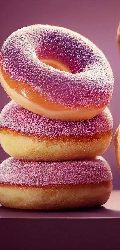 Colorful donuts wallpaper with purple backdrop.