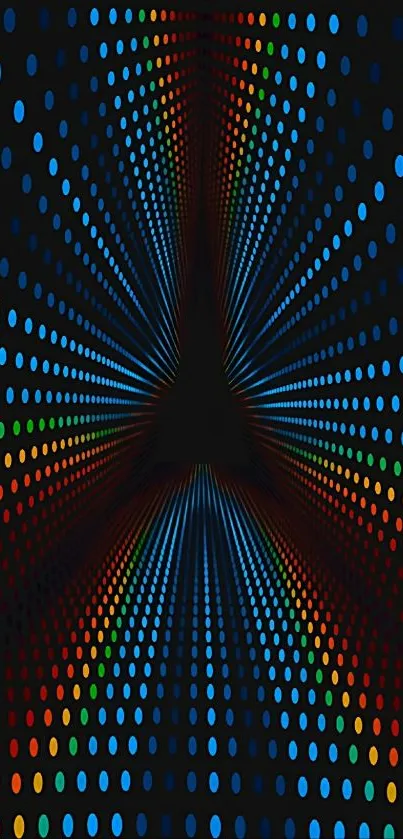 Vibrant dot matrix illusion with colorful geometric pattern.