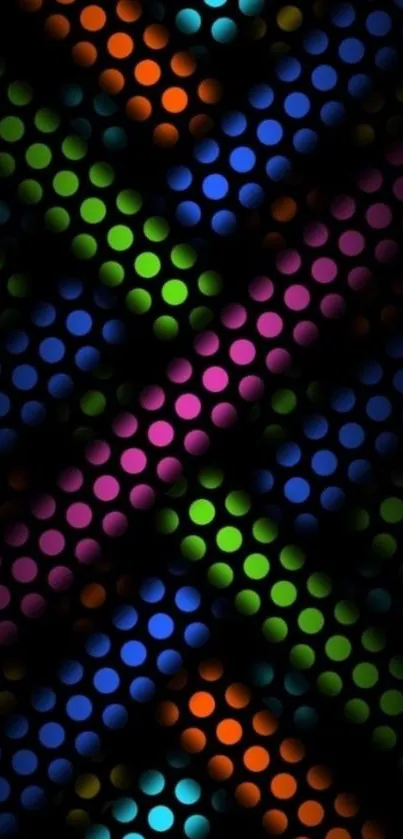 Vibrant dotted wallpaper with colorful circles on black background.