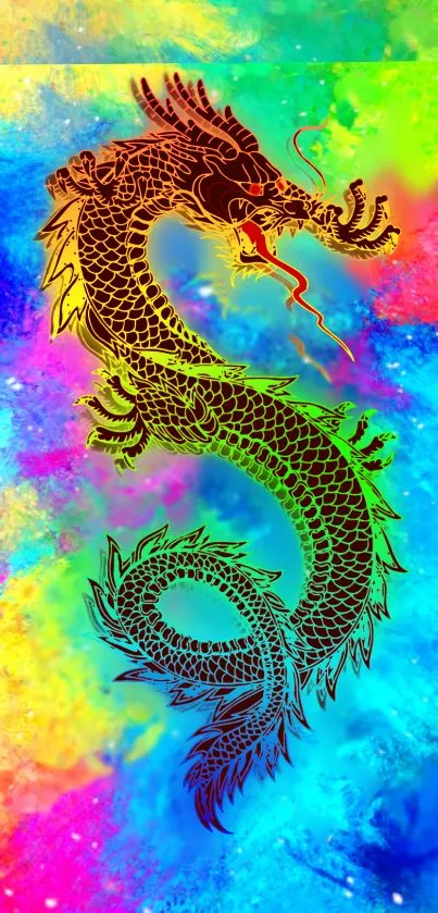 Vibrant dragon illustration on a colorful background for mobile wallpaper.