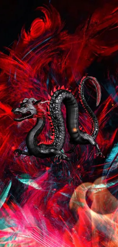 Vibrant dragon art wallpaper with fiery red and dark tones.