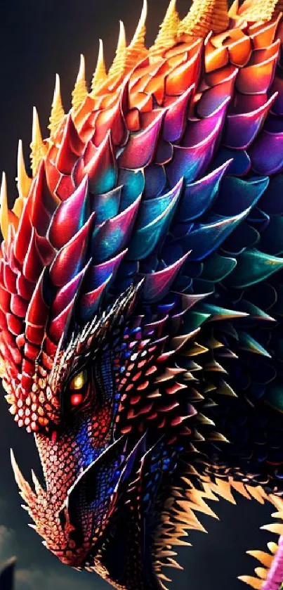 Colorful dragon with intricate scales, perfect for fantasy wallpaper.