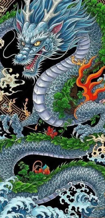 Intricately detailed vibrant dragon illustration on mobile wallpaper.