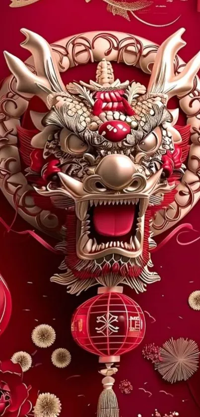 Decorative red dragon mobile wallpaper with intricate elements.
