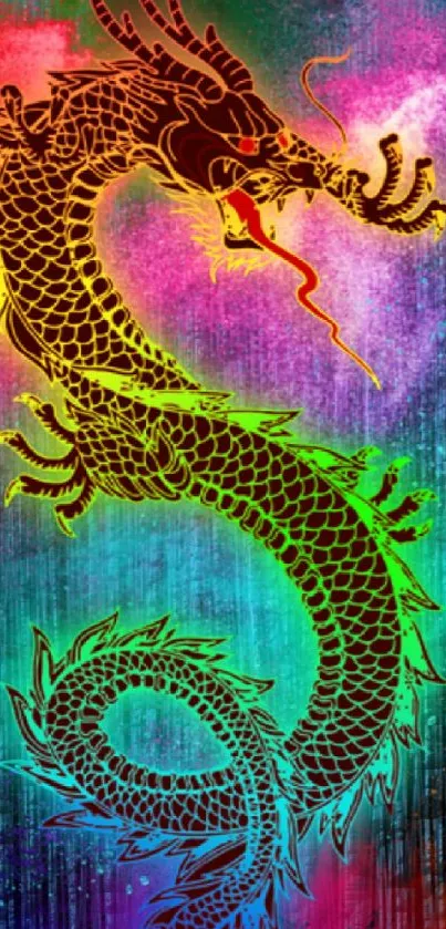 Vibrant dragon art on colorful, dynamic background for mobile wallpaper.