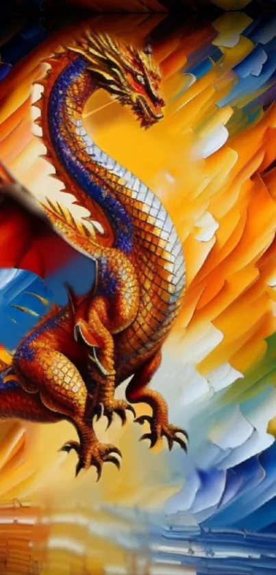 Vibrant dragon art with fiery colors dominating the background.