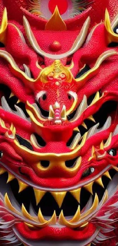 Fierce and vibrant dragon art wallpaper in red and gold.