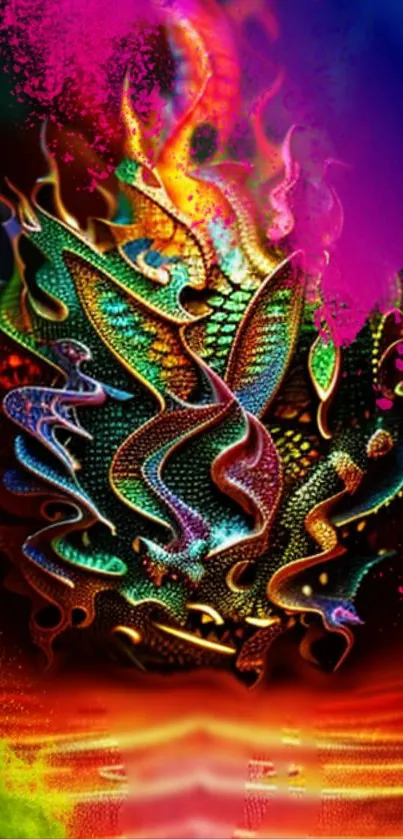 A vibrant and colorful dragon art wallpaper for mobile phones.