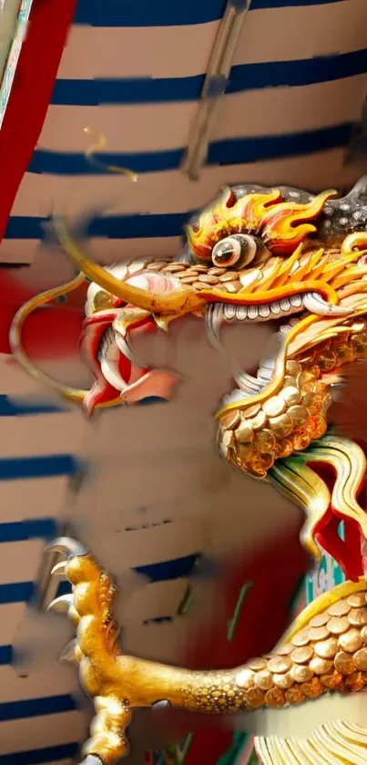 Golden dragon art with vibrant colors and dynamic design elements.