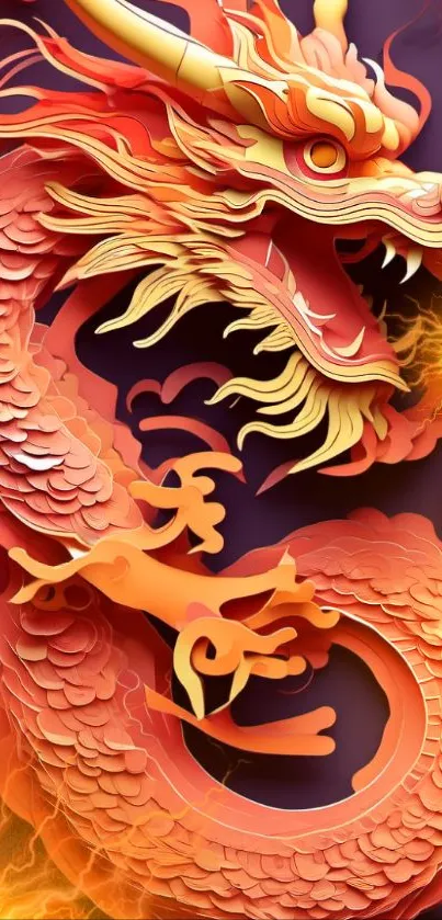 Vibrant red and gold dragon wallpaper design.