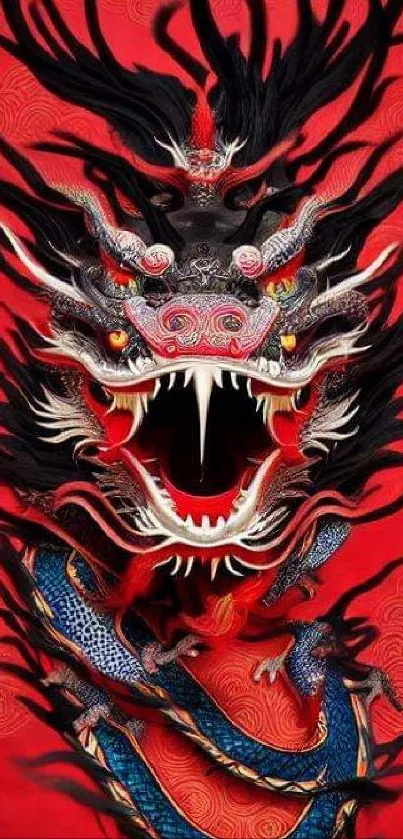 Striking red dragon mobile wallpaper with bold and artistic design.