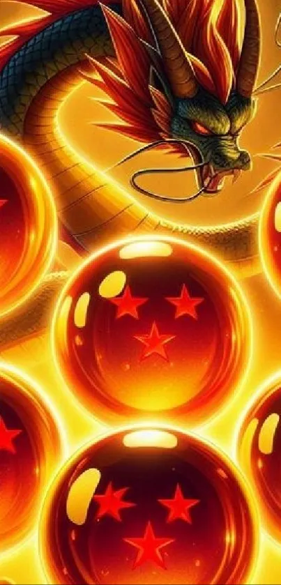Anime dragon and spheres wallpaper with vibrant colors.