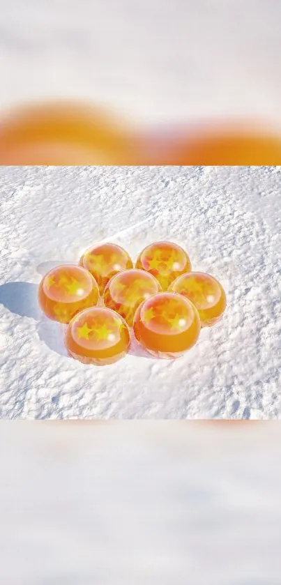 Dragon Balls on snowy surface with vibrant stars.