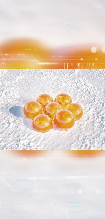 Vibrant dragon balls on a snowy background.