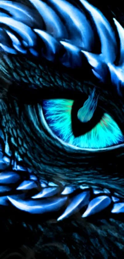 Close-up of a blue dragon eye in digital artwork wallpaper.