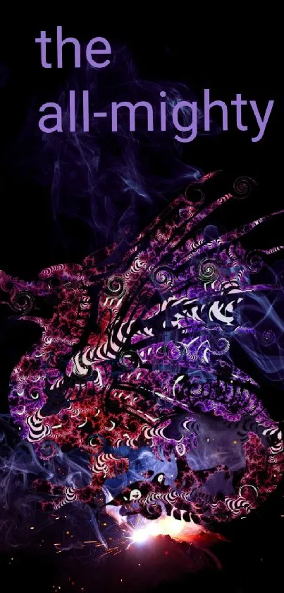 Intricate purple dragon design on dark background.