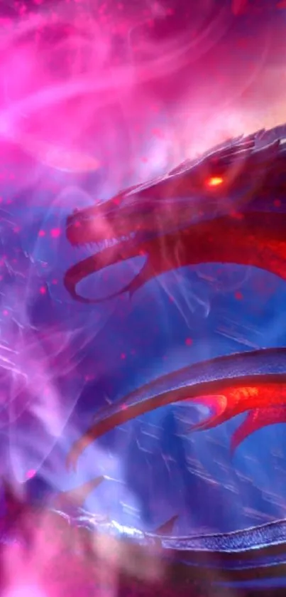 Vibrant fantasy dragon art with magenta hues.