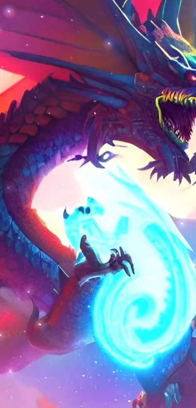 Vibrant dragon fantasy wallpaper with vivid blue hues and striking design.