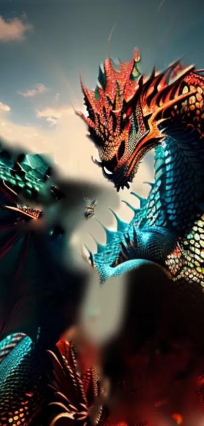 Vibrant dragon wallpaper with vivid scales and dramatic lighting.