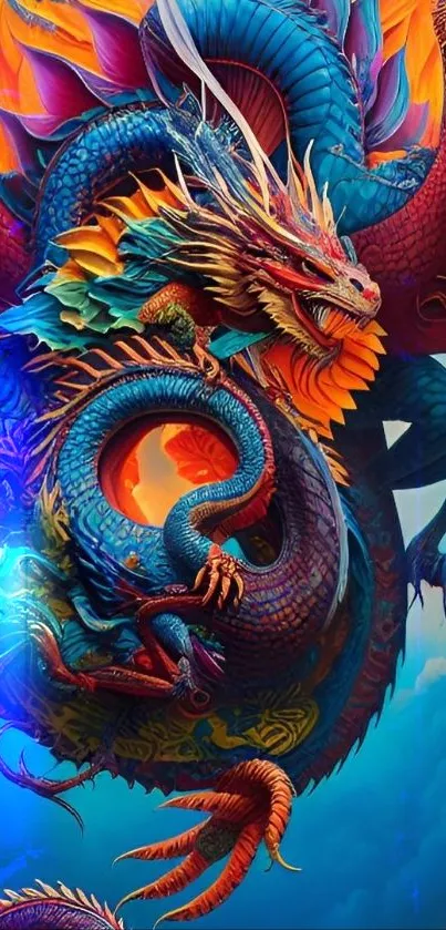 Vibrant art of a dragon with fiery details.