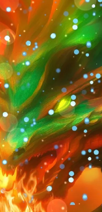 Vibrant dragon fantasy artwork with fiery colors and dynamic patterns.