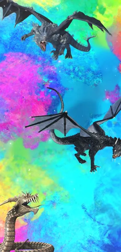 Colorful dragon fantasy wallpaper with vivid mythical creatures.