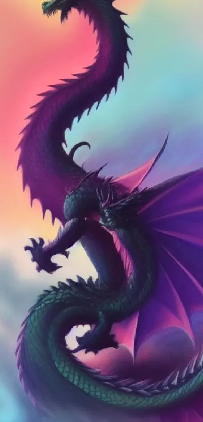 Vibrant dragon in colorful fantasy setting.