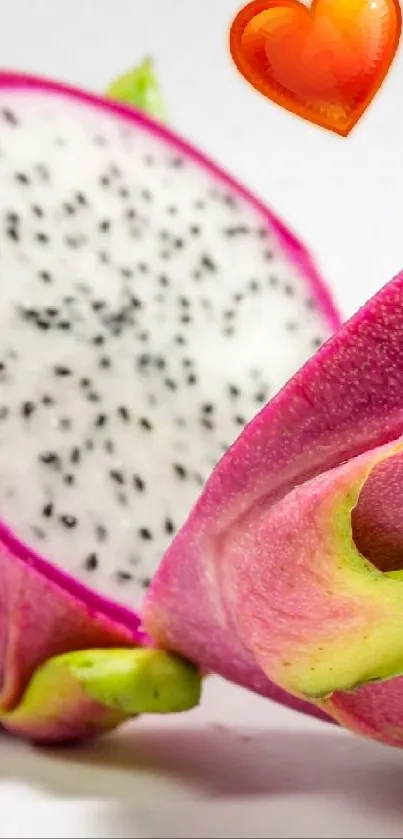 Sliced dragon fruit with pink and green hues on a white background.