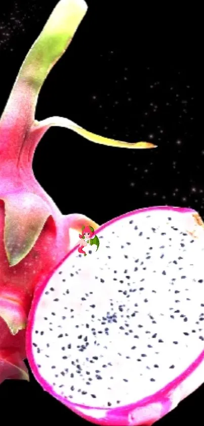 Vibrant dragon fruit wallpaper with pink and white colors on a black background.