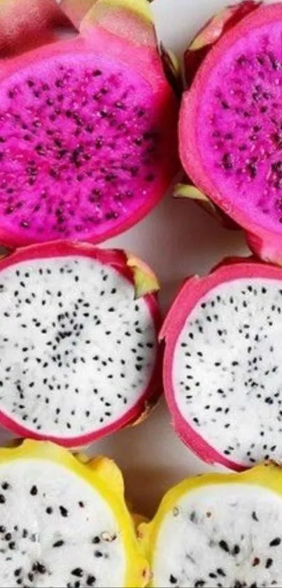 Sliced pink and white dragon fruits arranged beautifully.