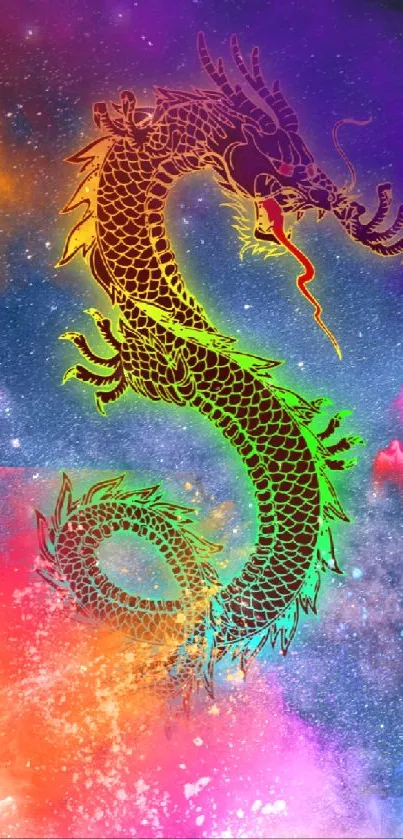 Vibrant dragon in a starry galaxy design.