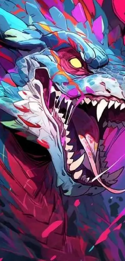 Vibrant dragon head with bold colors and artistic design.