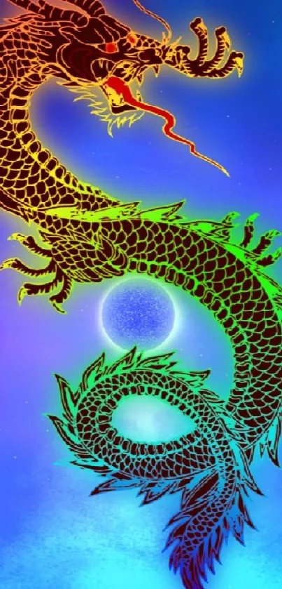 Vibrant dragon in colorful, mystical mobile wallpaper design.