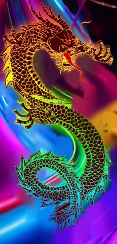 A vibrant dragon design on a colorful, abstract mobile wallpaper.