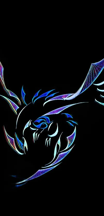 Vibrant neon dragon artwork on a dark background.