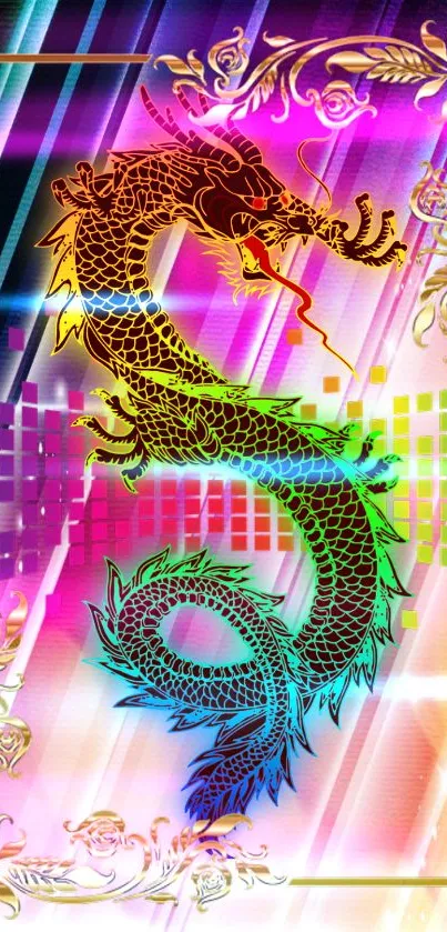 Vibrant neon dragon wallpaper with colorful, intricate designs.