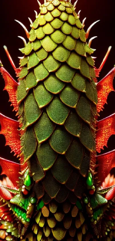 Vibrant green and red dragon scale artwork for mobile wallpaper.