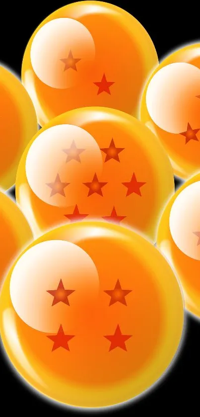 Vibrant orange dragon spheres with stars on black background.