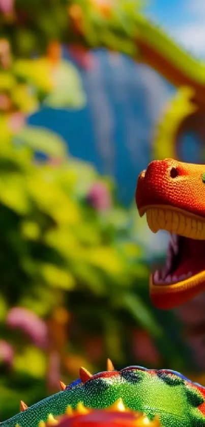Vibrant dragon in nature scene wallpaper.