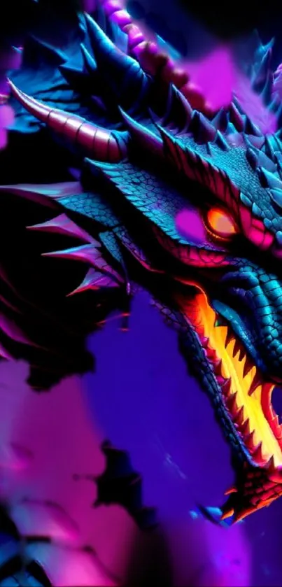 Vibrant neon dragon wallpaper with purple hues.