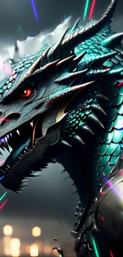 Vibrant dragon wallpaper with teal scales and dynamic streaks.