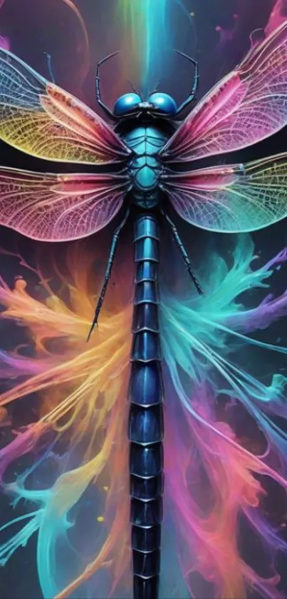 Vibrant dragonfly art with colorful wings.