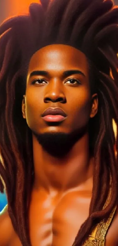 Vibrant portrait with bold dreadlocks and a colorful background.