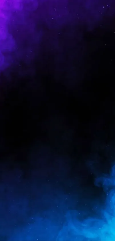 Vibrant purple and blue smoke fills the mobile wallpaper with an abstract design.