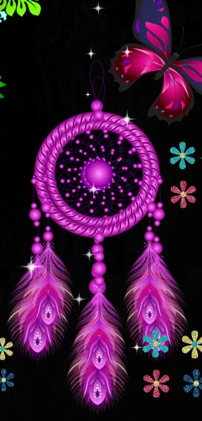 Colorful dreamcatcher and butterfly mobile wallpaper.